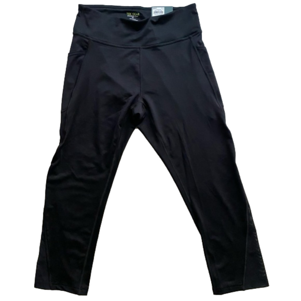 Nwt Tek Gear Workout Crop Pants/Leggings Black w Mesh Leg Sz M